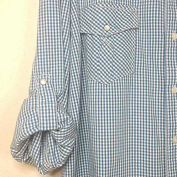 PD&C blue white check button up long sleeve shirt 2X xxl - Picture 5 of 11